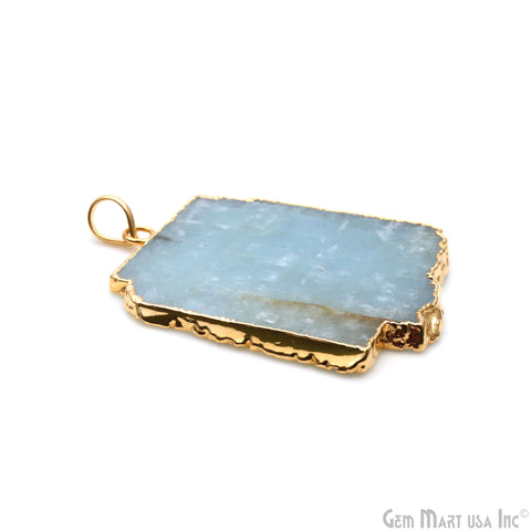 Aquamarine Free Form shape 46x39mm Gold Electroplated Gemstone Single Bail Pendant