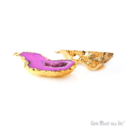 Geode Druzy 17x43mm Organic Gold Electroplated Single Bail Gemstone Earring Connector 1 Pair