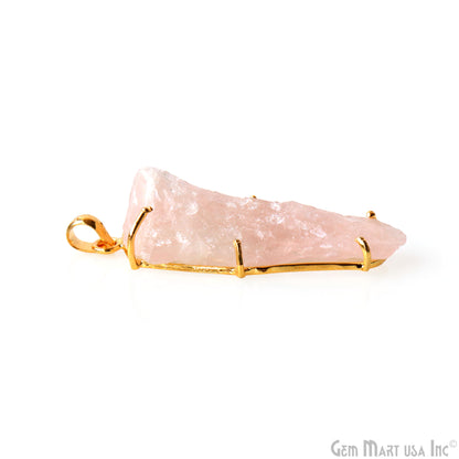 Natural Morganite Organic 52x16mm Gold Plated Prong Setting Single Bail Gemstone Pendant