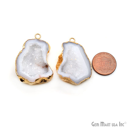 Geode Druzy 28x39mm Organic Gold Electroplated Single Bail Gemstone Earring Connector 1 Pair