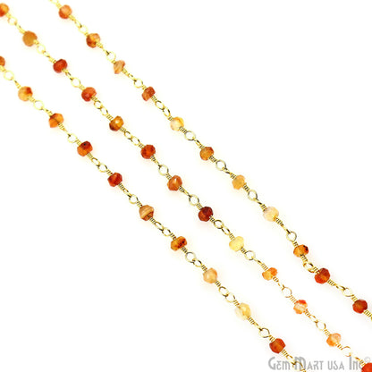 Shaded Carnelian Faceted Bead 2.5-3mm Gold Wire Wrapped Gemstone Beads Rosary Chain