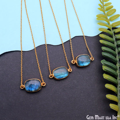 Flashy Labradorite 24x12mm Cabochon Octagon Double Bail Gold Electroplated Gemstone Connector