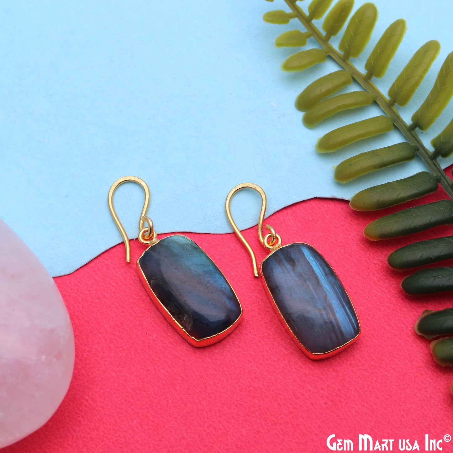 Flashy Labradorite 27x14mm Cabochon Octagon Single Bail Gold Electroplated Gemstone Connector