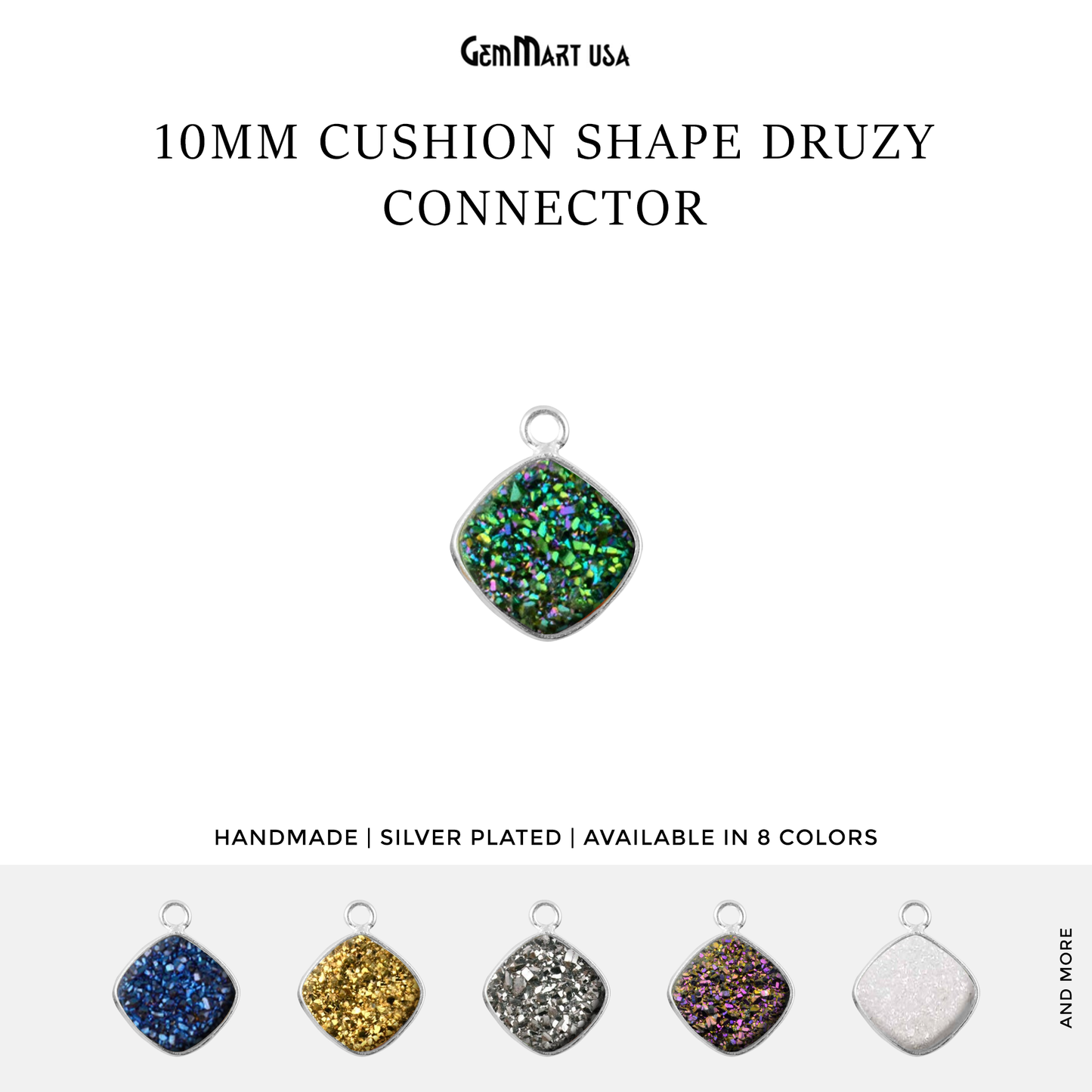 Natural Titanium Druzy 10mm Cushion Silver Bezel Single Bail Connector