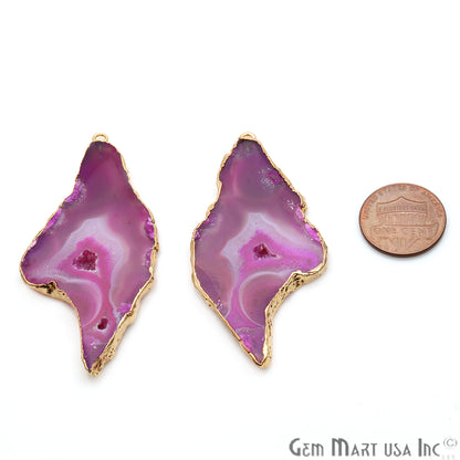 Agate Slice 60x29mm Organic Gold Electroplated Gemstone Earring Connector 1 Pair - GemMartUSA