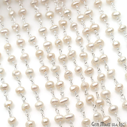 Pearl Organic Beads Silver Wire Wrapped Rosary Chain