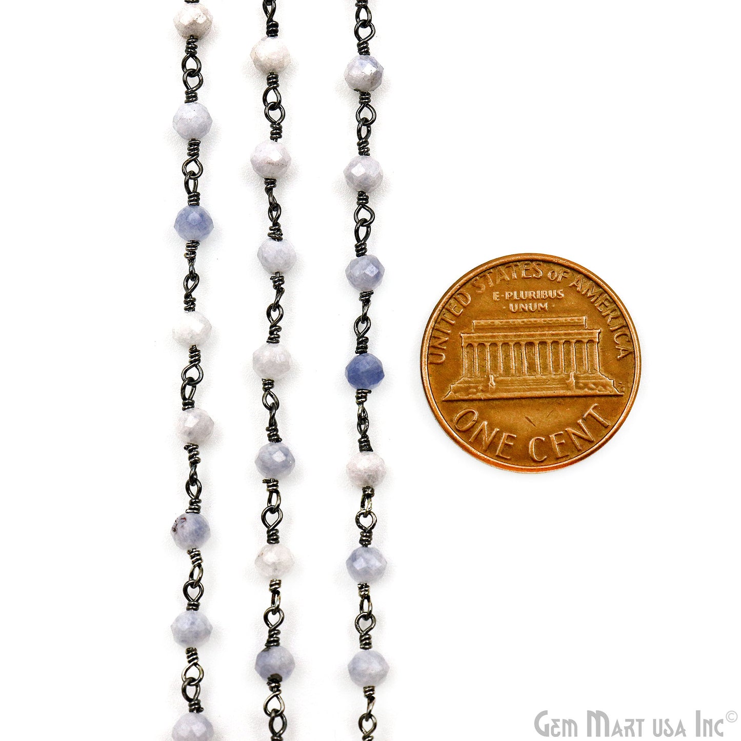 Shaded Blue Opal Faceted Beads 3-3.5mm Oxidized Gemstone Rosary Chain