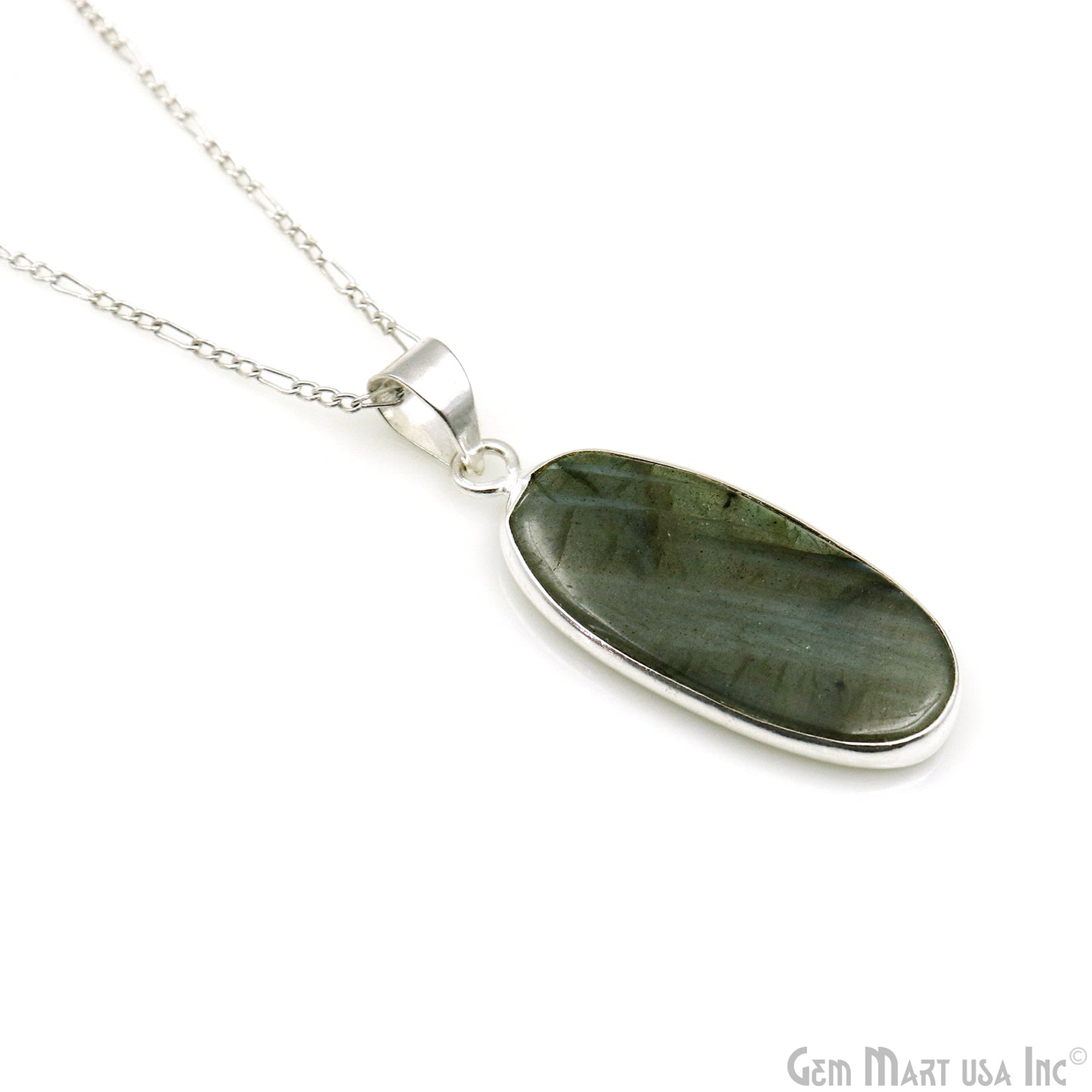 Labradorite Gemstone Oval 36x16mm Sterling Silver Necklace Pendant 1PC