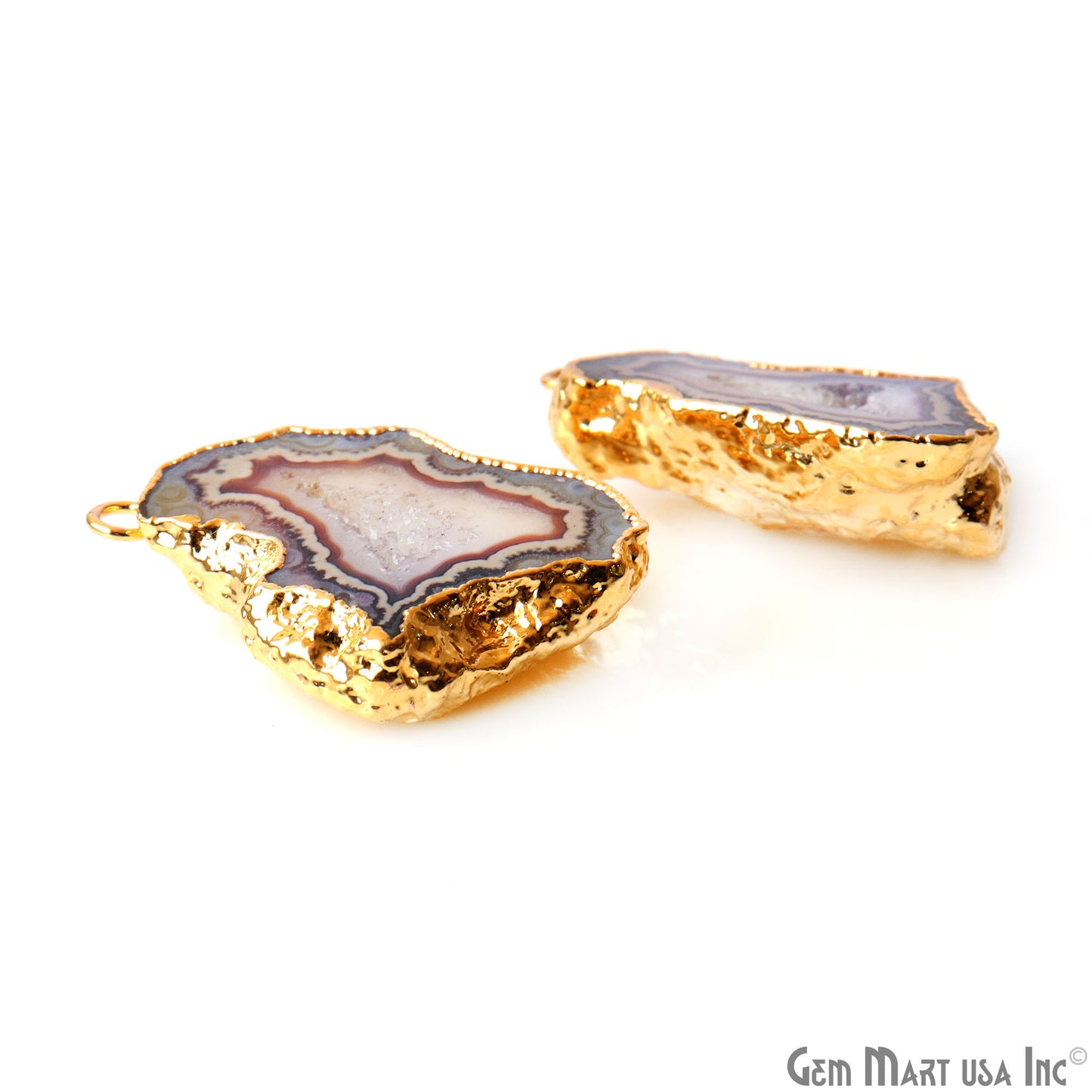 Geode Druzy 22x37mm Organic Gold Electroplated Single Bail Gemstone Earring Connector 1 Pair