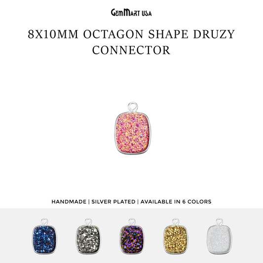 Titanium Druzy 8x10mm Octagon Single Bail Silver Bezel Connector