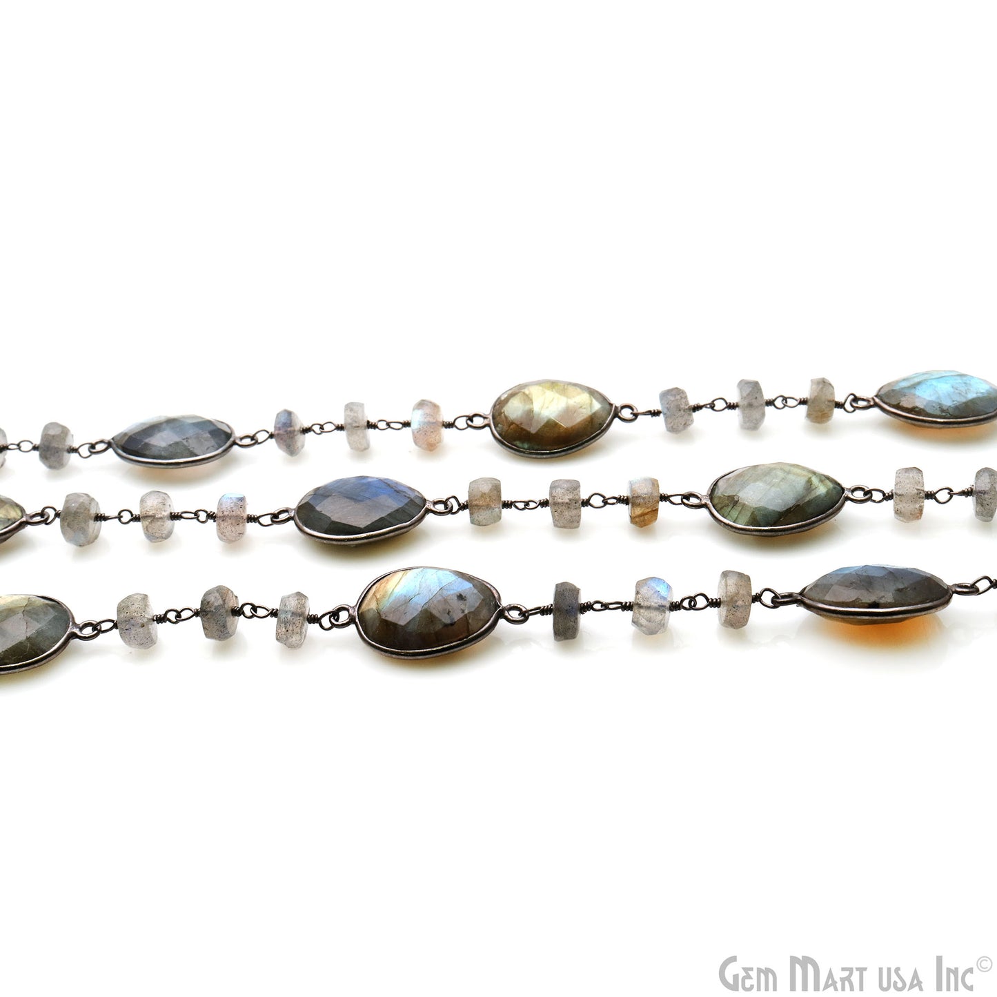 Labradorite Faceted Beads With Pears Oxidized Bezel Connector Rosary Chain