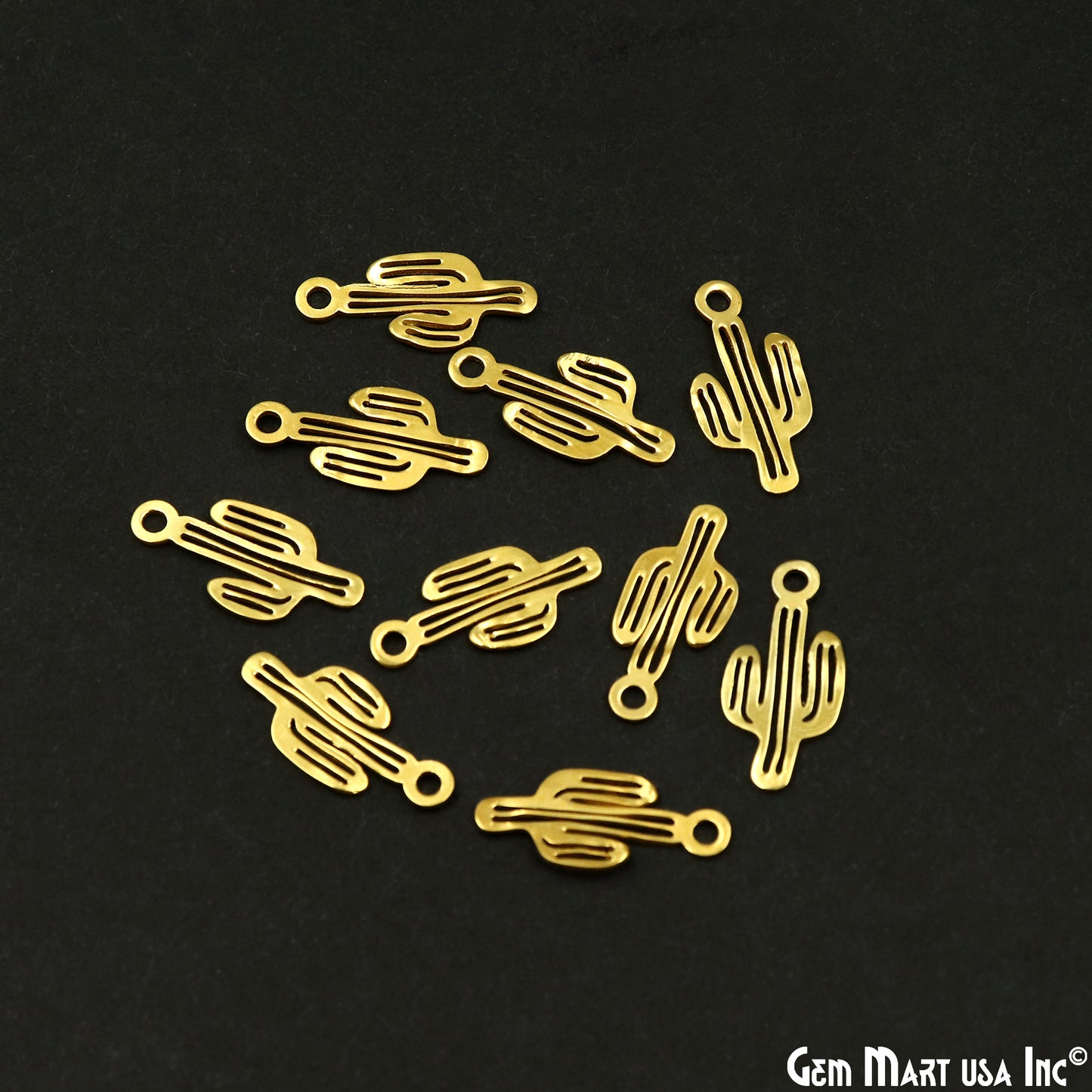 Cactus Charm Laser Finding Gold Plated Charm For Bracelets & Pendants