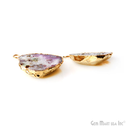 Geode Druzy 34x29mm Organic Gold Electroplated Single Bail Gemstone Earring Connector 1 Pair