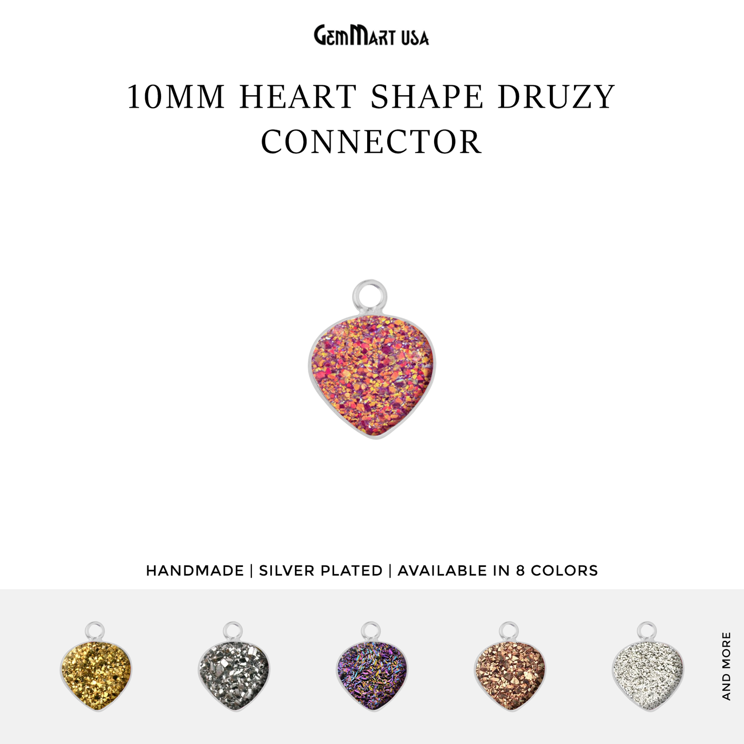 Natural Titanium Druzy 10mm Silver Single Bail Heart Bezel Connector