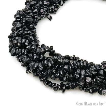 Black Spinel Chip Beads, 34 Inch, Natural Chip Strands, Drilled Strung Nugget Beads, 7-10mm, Polished, GemmartUSA (CHSB-70004)