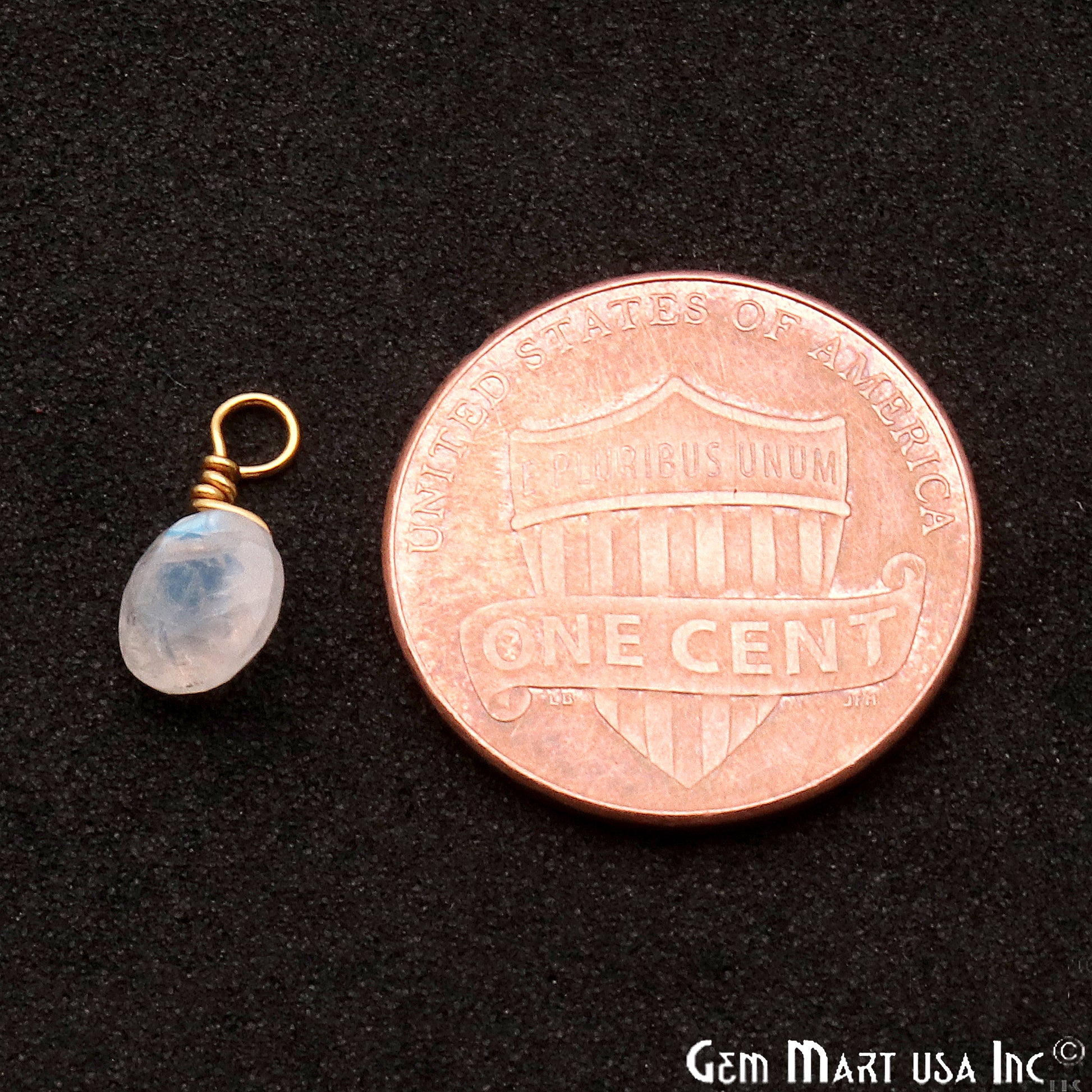 Rainbow Moonstone 6mm Round Single Bail Gold Wire Wrapped Gemstone Connector - GemMartUSA