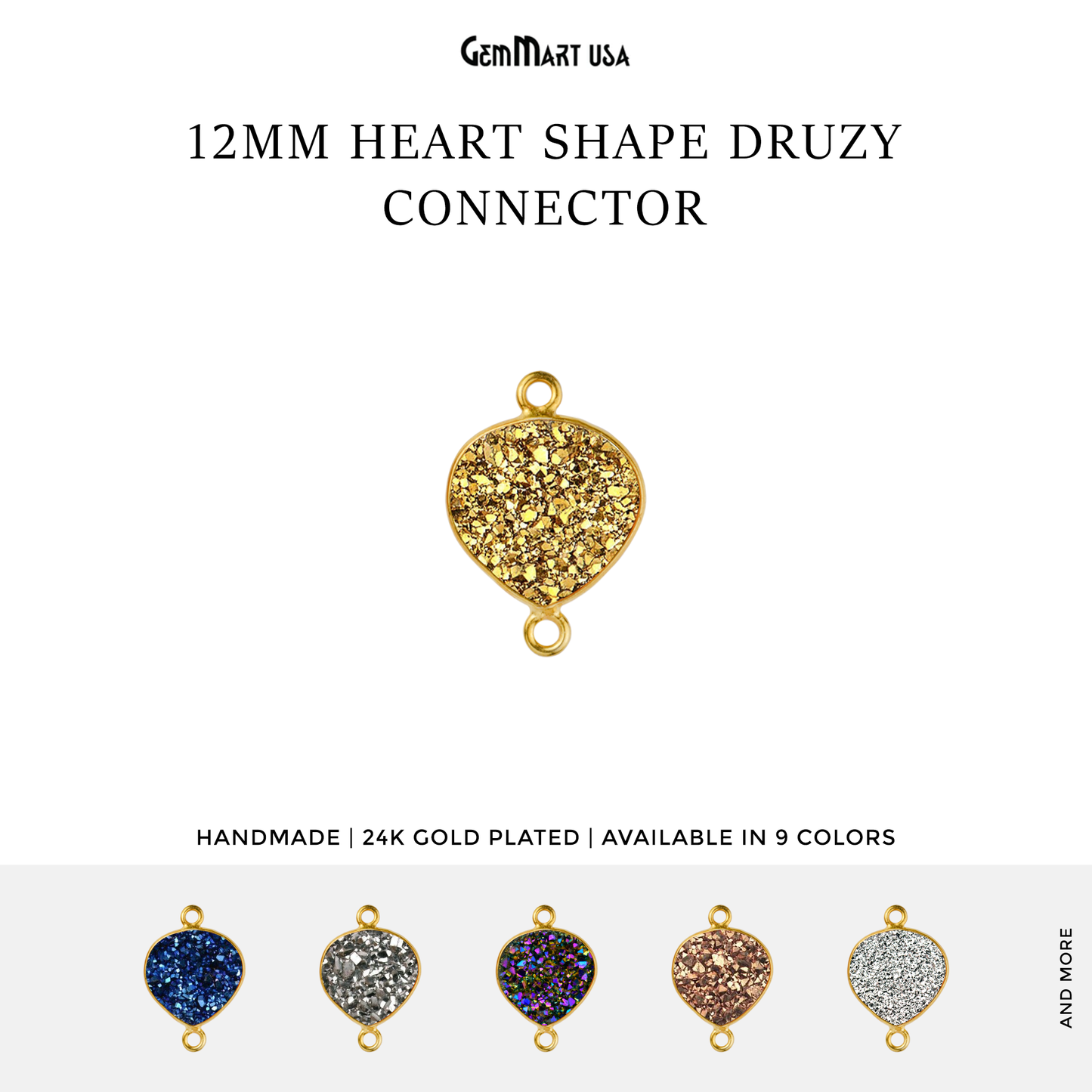 Natural Titanium Druzy 12mm Gold Double Bail Heart Bezel Connector