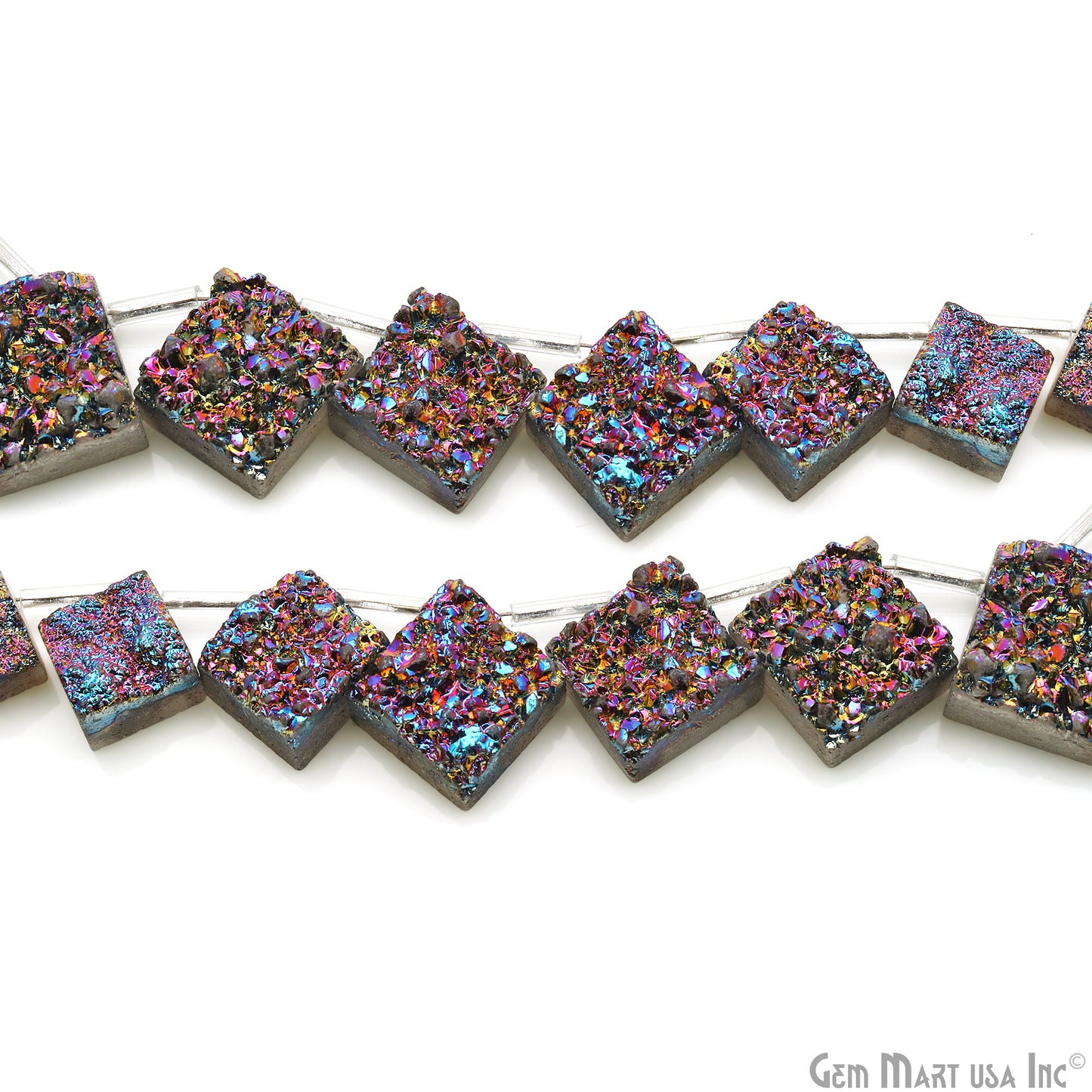 Purple Druzy Square Beads, 8 Inch Gemstone Strands, Drilled Strung Briolette Beads, Square Shape, 10-14mm