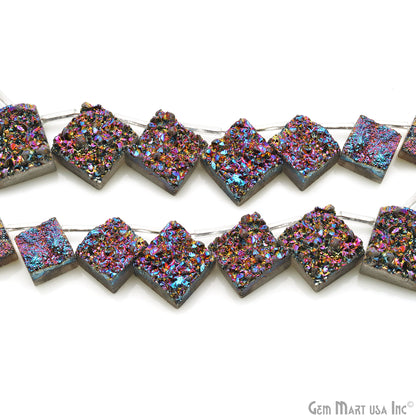 Purple Druzy Square Beads, 8 Inch Gemstone Strands, Drilled Strung Briolette Beads, Square Shape, 10-14mm