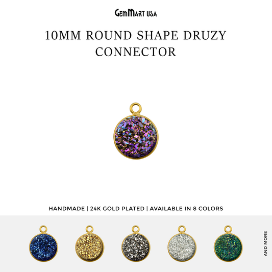 Titanium Druzy 10mm Round Single Bail Gold Bezel Connector