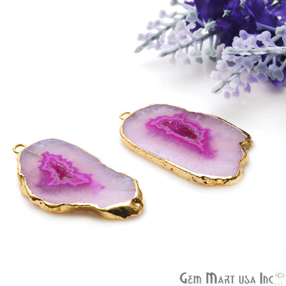 Agate Slice 38x20mm Organic Gold Electroplated Gemstone Earring Connector 1 Pair - GemMartUSA