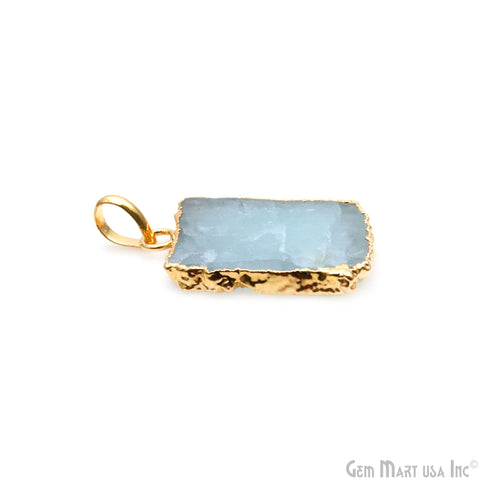 Aquamarine Free Form shape 29x18mm Gold Electroplated Gemstone Single Bail Pendant