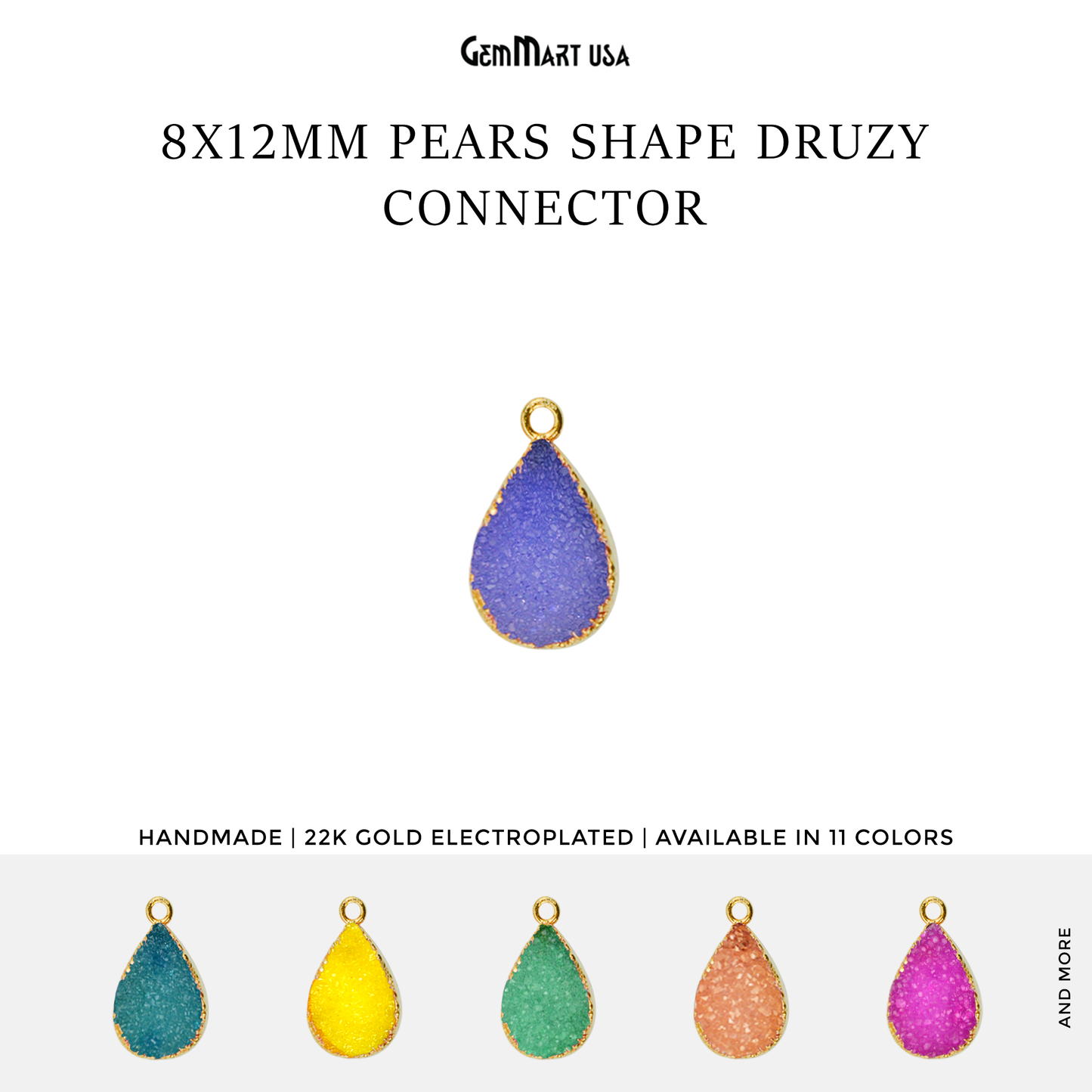 Druzy Gold Electroplated 8x12mm Pears Single Bail Gemstone Connector