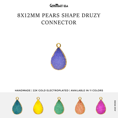 Druzy Gold Electroplated 8x12mm Pears Single Bail Gemstone Connector