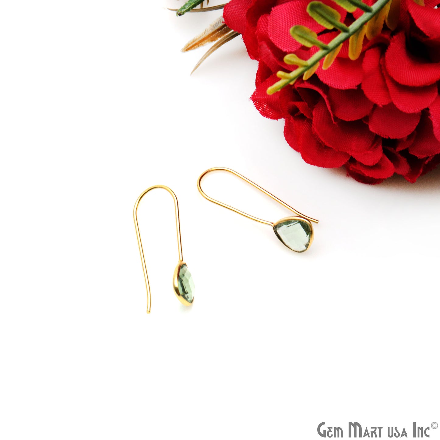 Gemstone Trillion 8mm Gold Plated Dangle Hook Earring