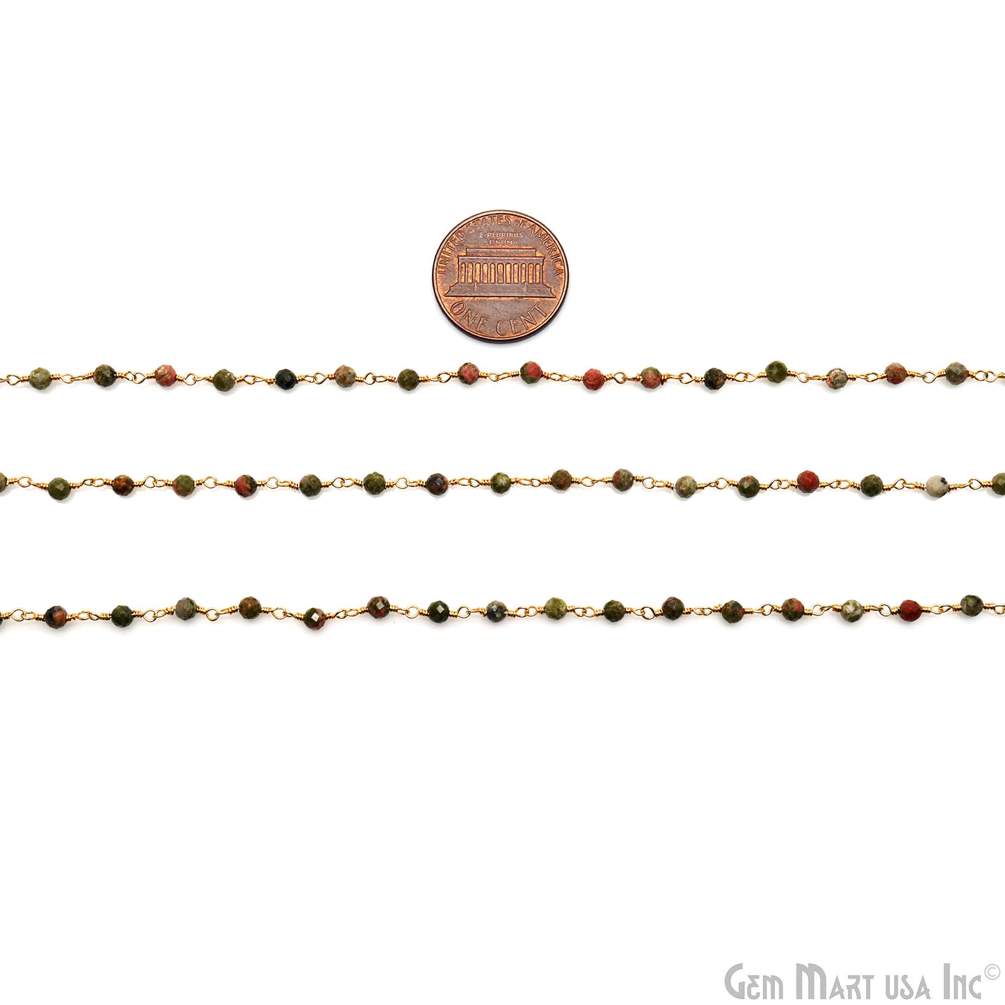 Unakite Gold Plated Wire Wrapped Gemstone Beads Rosary Chain (764057157679)