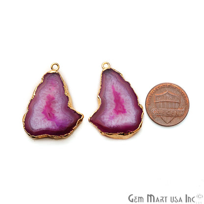 Agate Slice 25x24mm Organic Gold Electroplated Gemstone Earring Connector 1 Pair - GemMartUSA