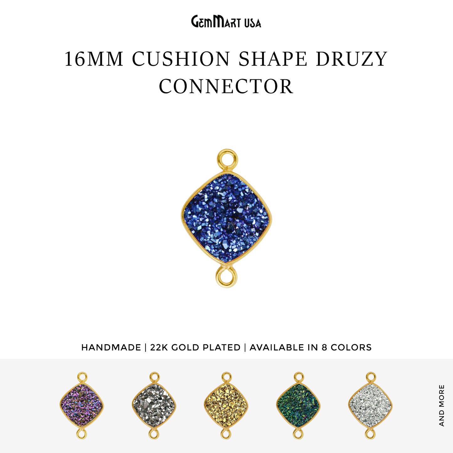 Natural Titanium Druzy 16mm Cushion Gold Double Bail Bezel Connector