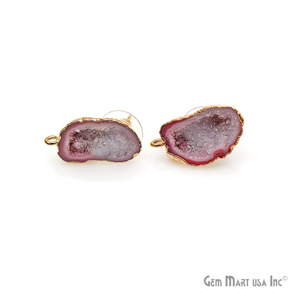 DIY Agate Slice Geode Druzy 23x13mm Gold Electroplated Loop Connector Studs Earrings - GemMartUSA