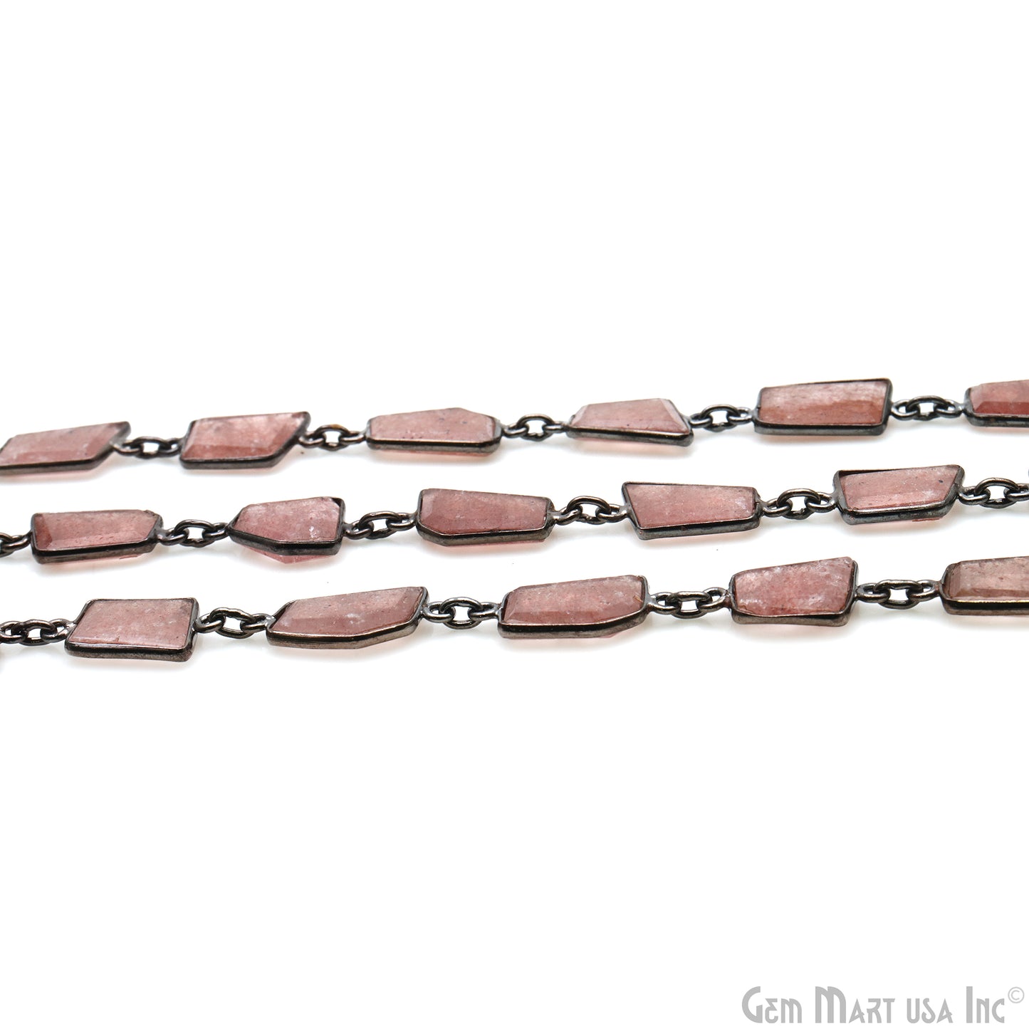 Strawberry Quartz 10-15mm Faceted Free Form Oxidized Bezel Connector Chain