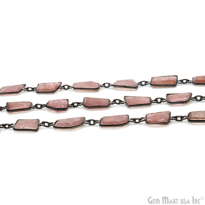 Strawberry Quartz 10-15mm Faceted Free Form Oxidized Bezel Connector Chain