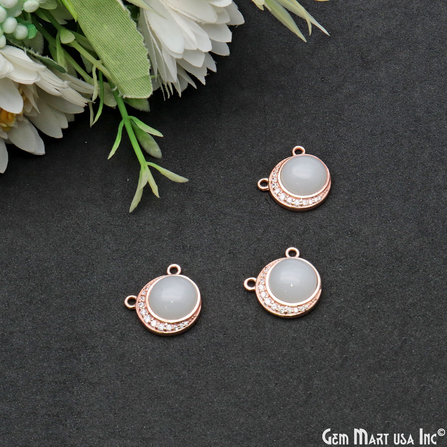 DIY Gemstone Round & Moon Shape Finding Rose Gold Plated Pendant Connector 1pc