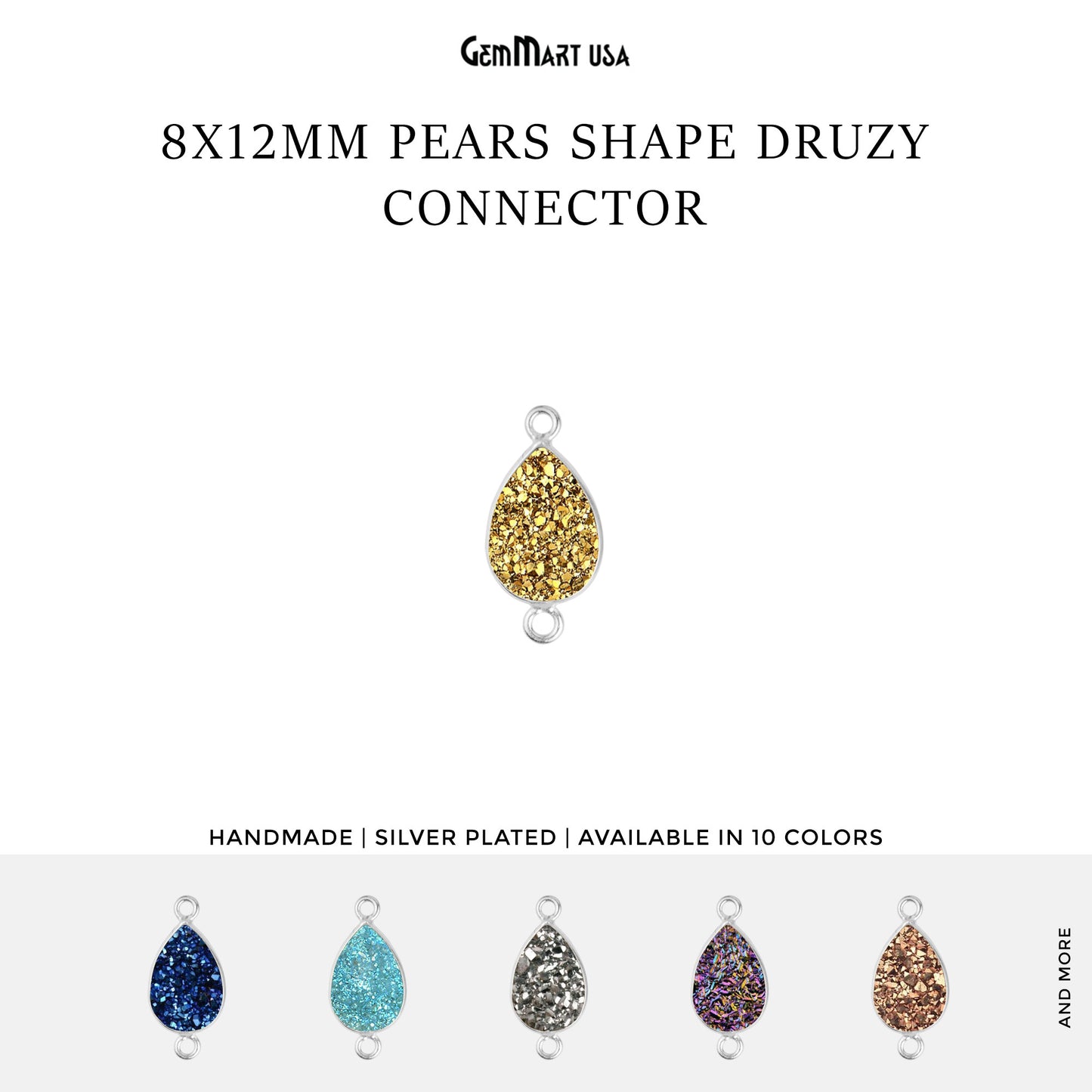 Titanium Druzy 8x12mm Pears Silver Double  Bail Bezel Connector
