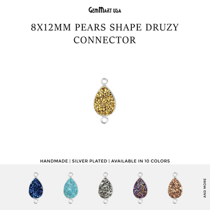 Titanium Druzy 8x12mm Pears Silver Double  Bail Bezel Connector