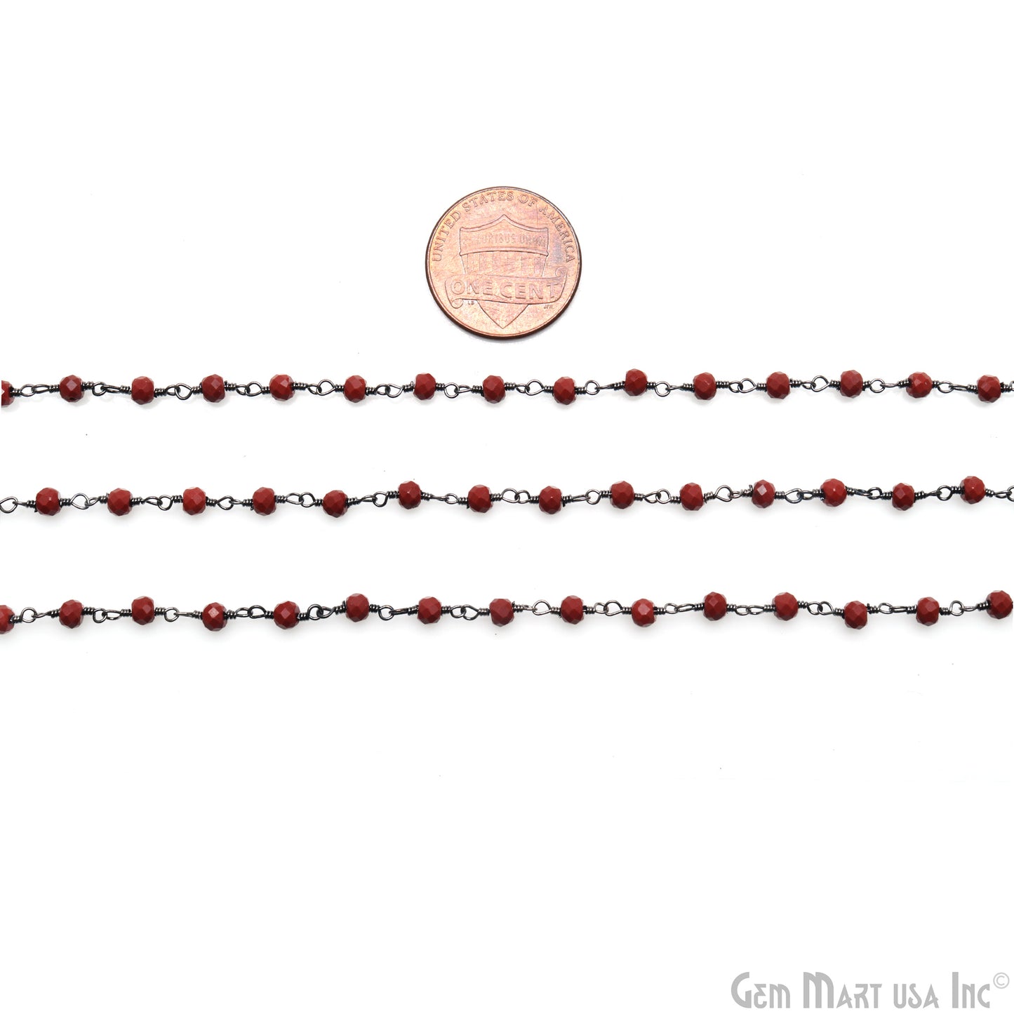 Red Jasper 3-3.5mm Oxidized Beaded Wire Wrapped Rosary Chain