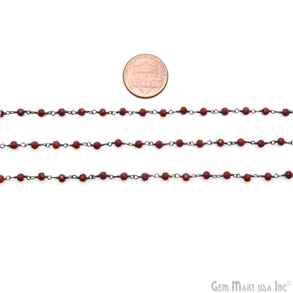 Red Jasper 3-3.5mm Oxidized Beaded Wire Wrapped Rosary Chain