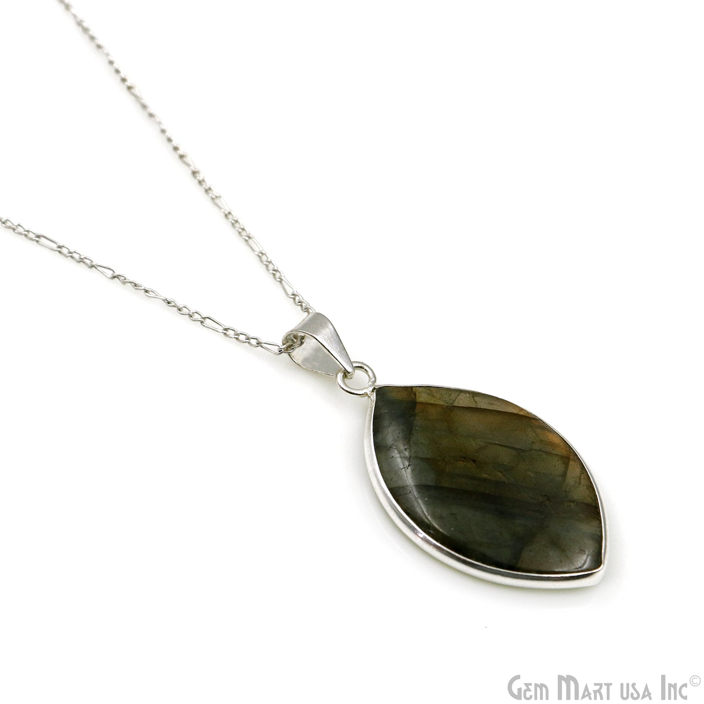 Labradorite Gemstone Marquise 38x22mm Sterling Silver Necklace Pendant 1PC