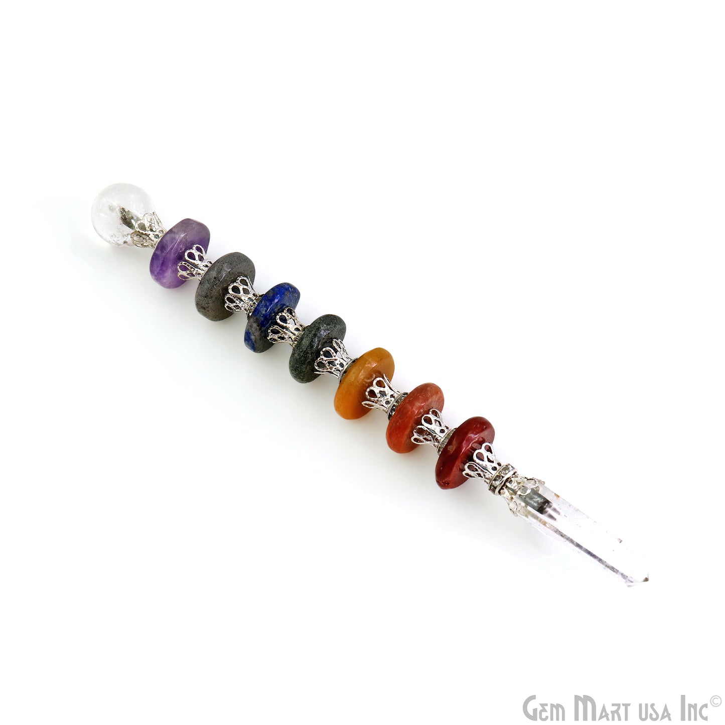 7 Chakra Round Crystal Wand 6-Inch,19mm Tumbled Stones with Crystal Ball for Spiritual Healing, Energy Balancing & Aura Cleansing