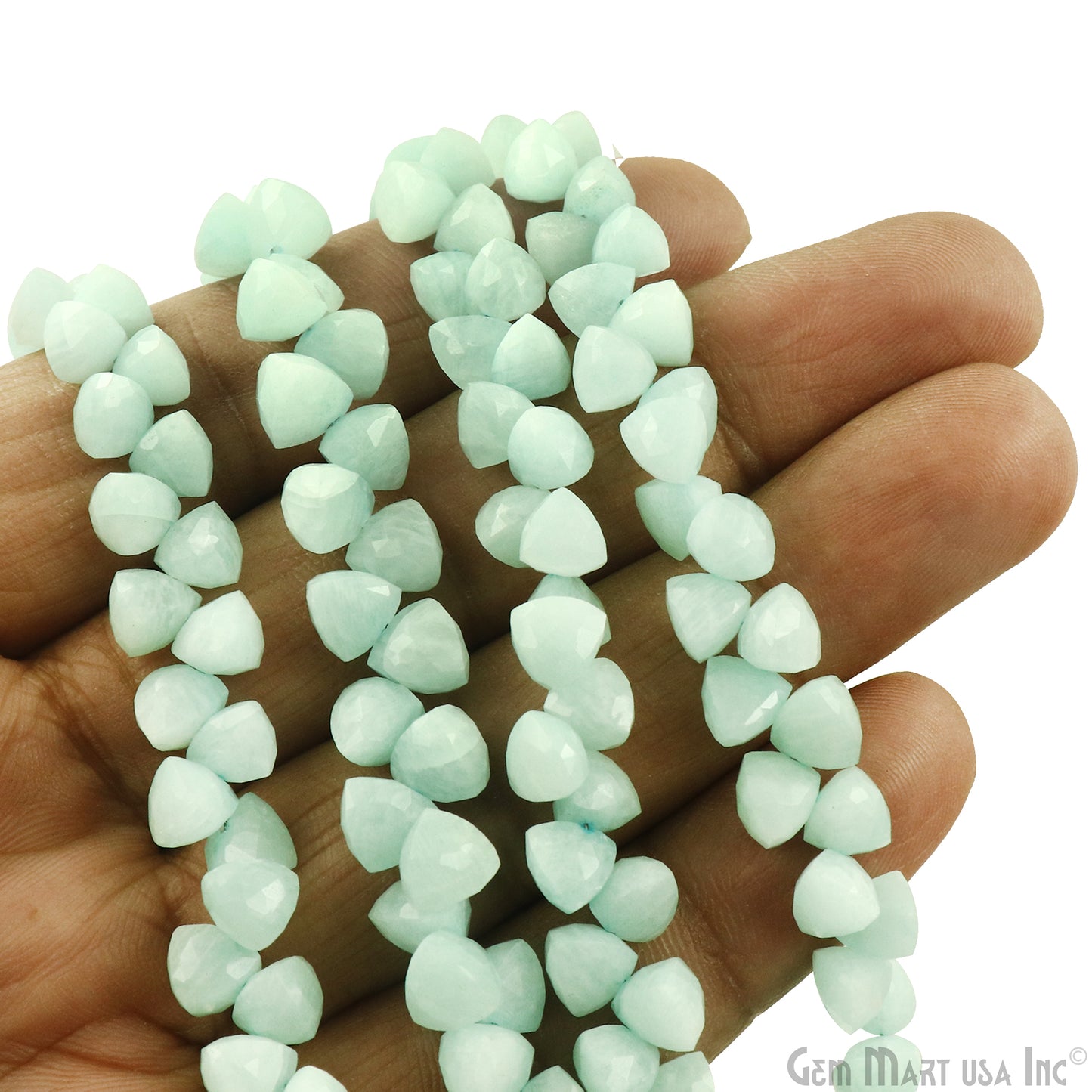 Amazonite Triangle Beads, 8 Inch Gemstone Strands, Drilled Strung Briolette Beads, Triangle Shape, 6-7mm