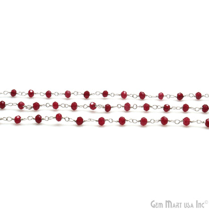 Ruby Jade Faceted 3-3.5mm Silver Wire Wrapped Rosary Chain