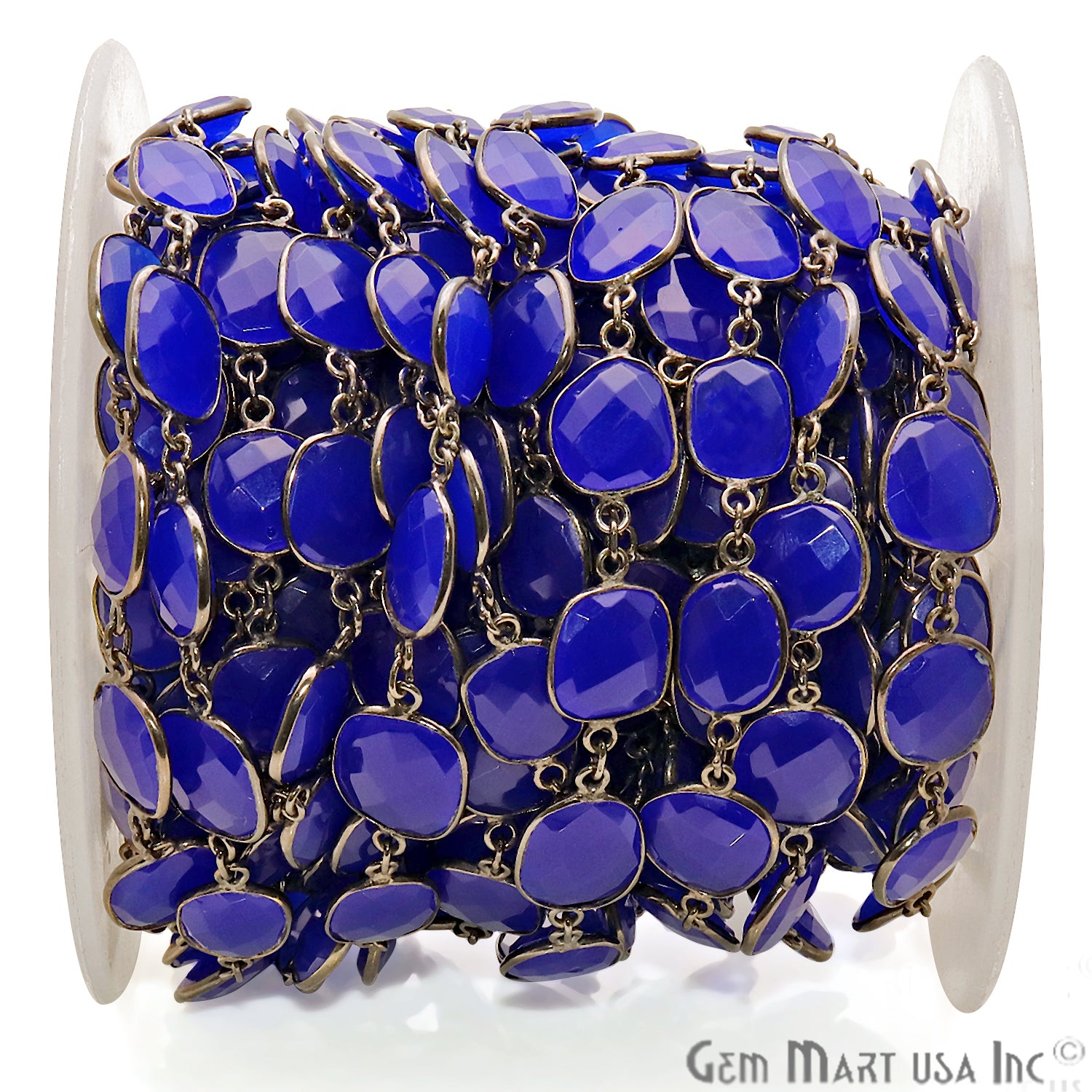 Dark Blue Chalcedony 10-15mm Oxidized Bezel Continuous Connector Chain - GemmartUSA