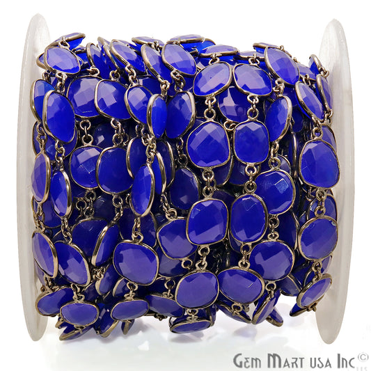 Dark Blue Chalcedony 10-15mm Oxidized Bezel Continuous Connector Chain - GemmartUSA