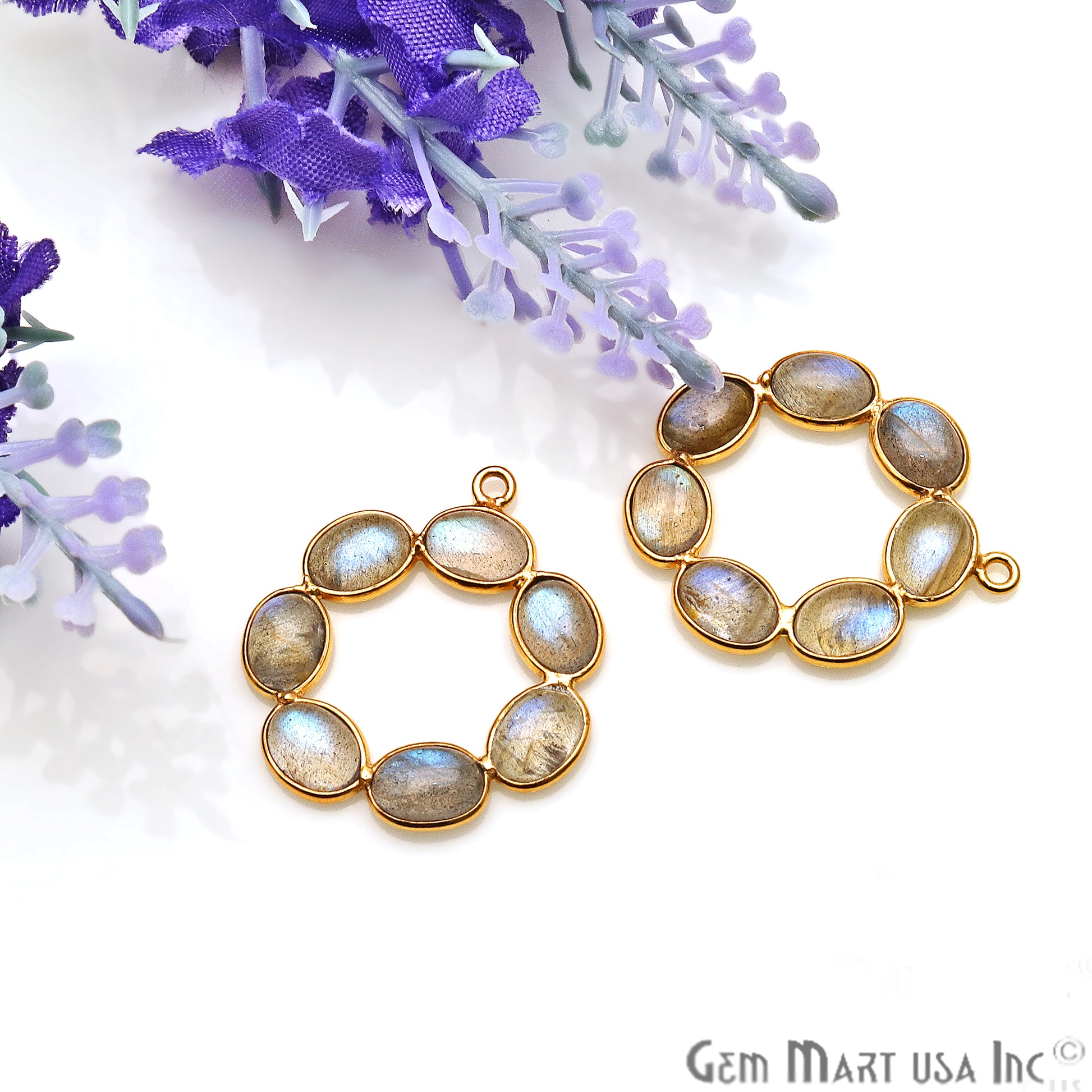 Labradorite Round Shape 27x23mm Gold Plated Bezel Component - GemmartUSA