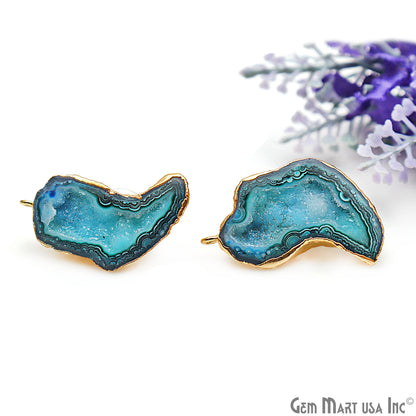 DIY Agate Slice Geode Druzy Gold Edged Loop Connector Studs Earrings