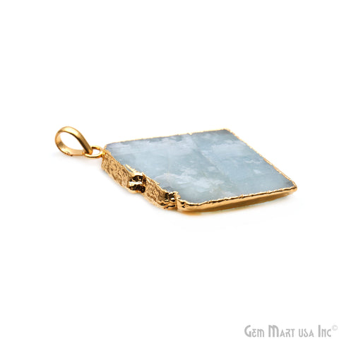 Aquamarine Free Form shape 48x41mm Gold Electroplated Gemstone Single Bail Pendant