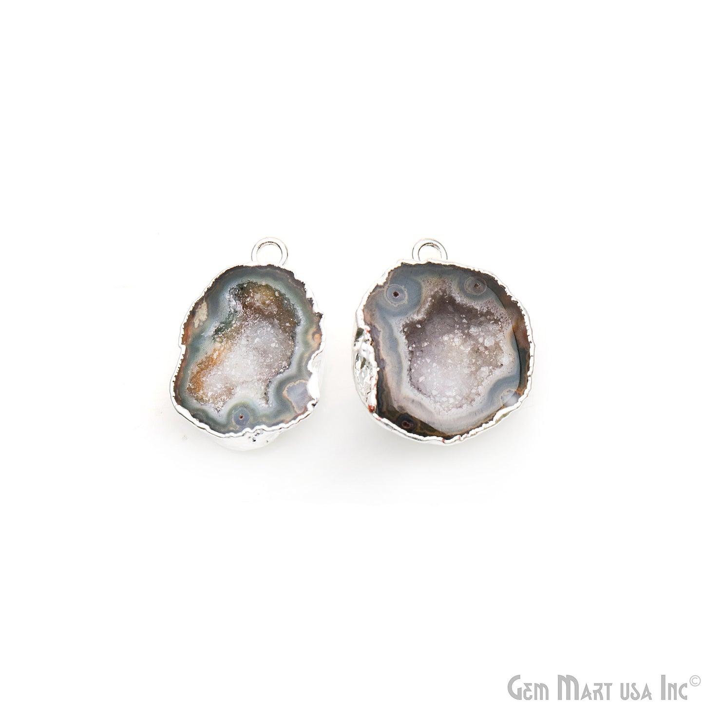 Geode Druzy 25x19mm Organic Silver Electroplated Single Bail Gemstone Earring Connector 1 Pair